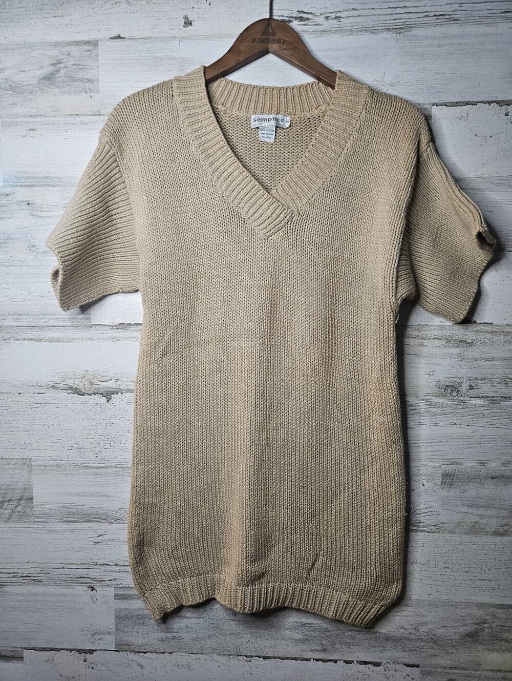 Coastal Grandma Khaki 100% Cotton Knit Sweater Dress Short Sleeve Small